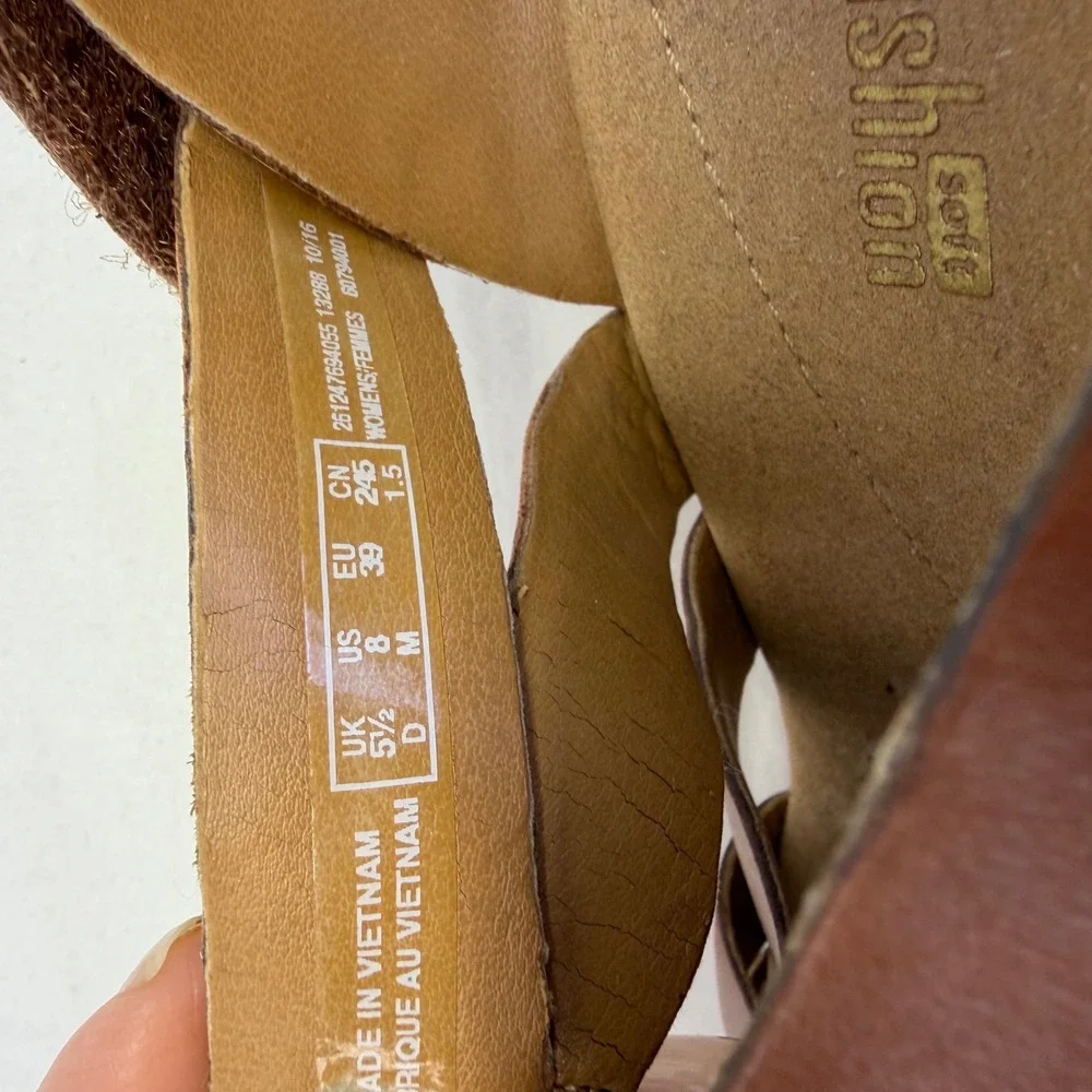 Clarks Collection Wedge Sandals Womens Size 8 Brown Leather Lace Up Cork Comfort